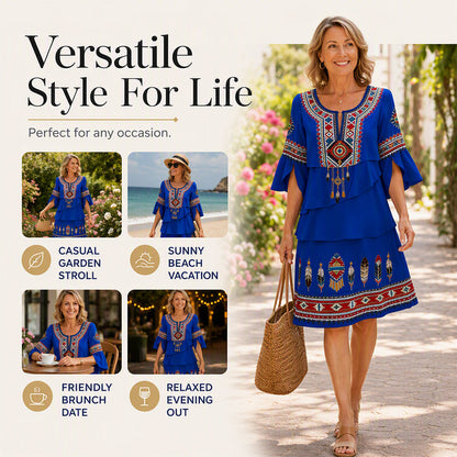 ⏰Last Day Sale 50% Off💃Women's Vintage Ethnic Print Tiered Dress