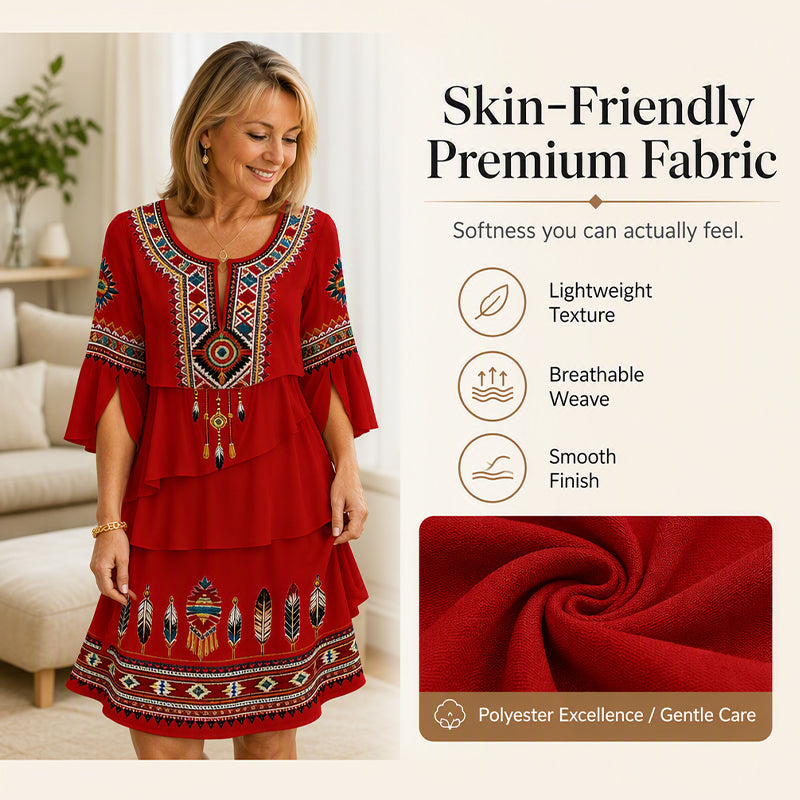 ⏰Last Day Sale 50% Off💃Women's Vintage Ethnic Print Tiered Dress