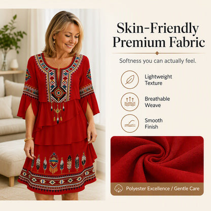 ⏰Last Day Sale 50% Off💃Women's Vintage Ethnic Print Tiered Dress