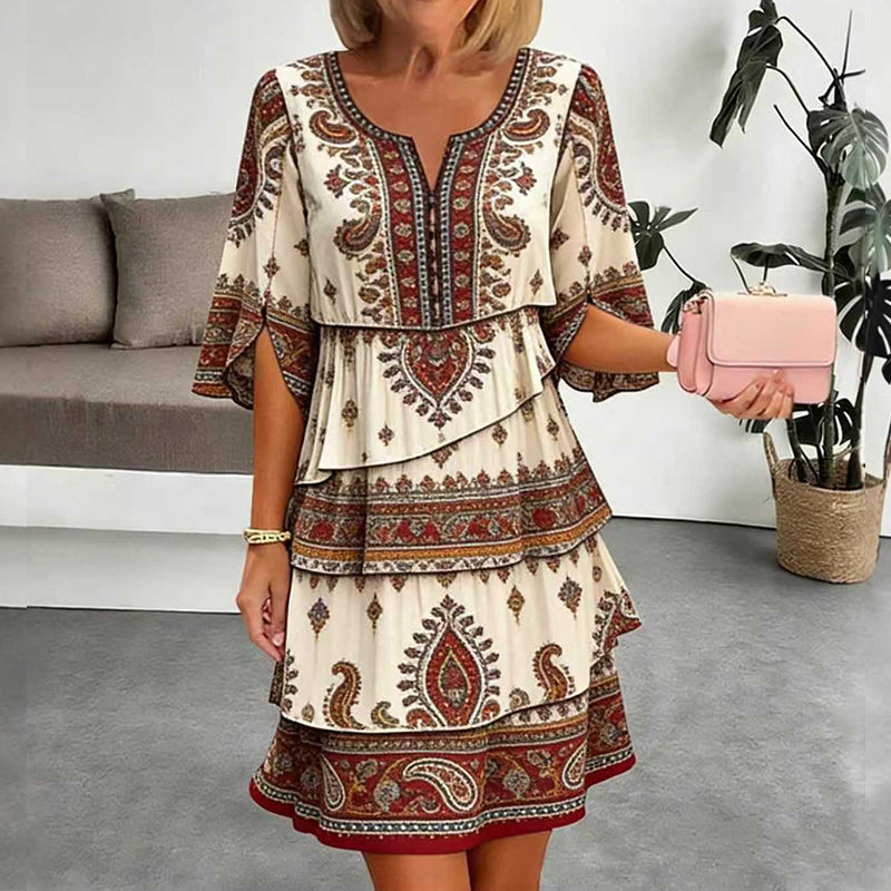 ⏰Last Day Sale 50% Off💃Women's Vintage Ethnic Print Tiered Dress