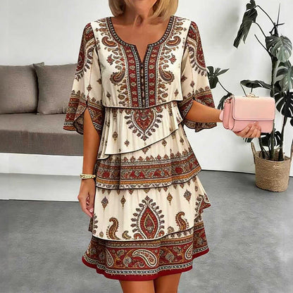 ⏰Last Day Sale 50% Off💃Women's Vintage Ethnic Print Tiered Dress