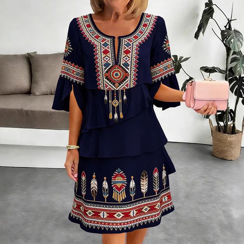 ⏰Last Day Sale 50% Off💃Women's Vintage Ethnic Print Tiered Dress