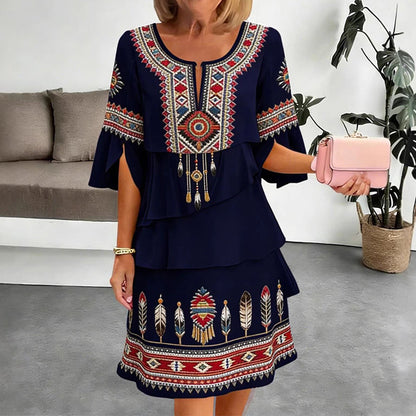 ⏰Last Day Sale 50% Off💃Women's Vintage Ethnic Print Tiered Dress