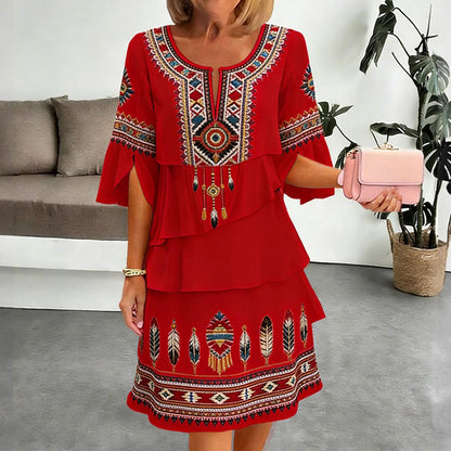 ⏰Last Day Sale 50% Off💃Women's Vintage Ethnic Print Tiered Dress