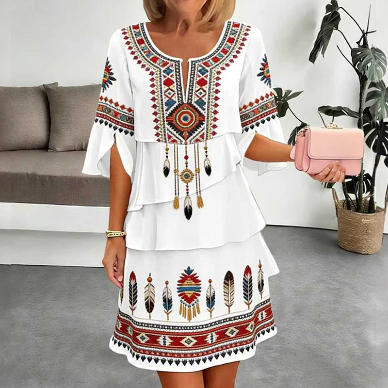 ⏰Last Day Sale 50% Off💃Women's Vintage Ethnic Print Tiered Dress