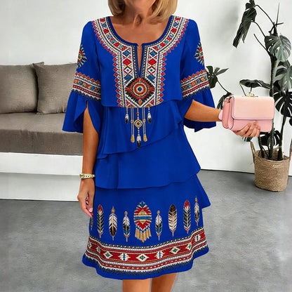 ⏰Last Day Sale 50% Off💃Women's Vintage Ethnic Print Tiered Dress