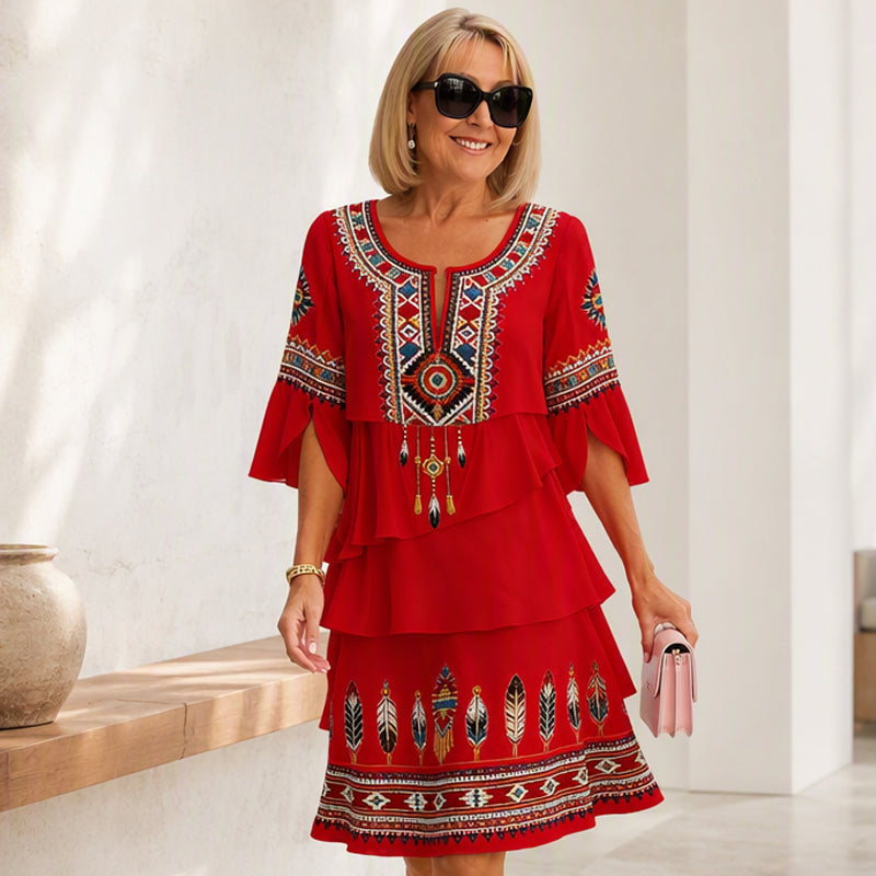 ⏰Last Day Sale 50% Off💃Women's Vintage Ethnic Print Tiered Dress