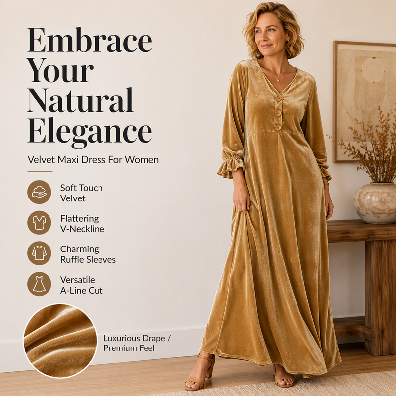 ⌛Limited-Time Offer-Women's Elegant Velvet Maxi Dress with Ruffle Sleeve