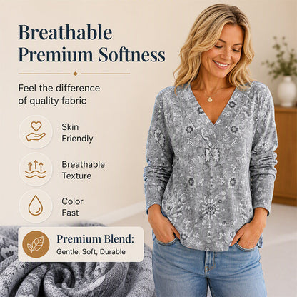 🌸 50% OFF NOW!Women's Elegant Floral Print V-Neck Top