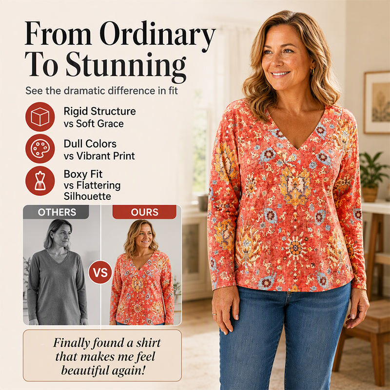 🌸 50% OFF NOW!Women's Elegant Floral Print V-Neck Top