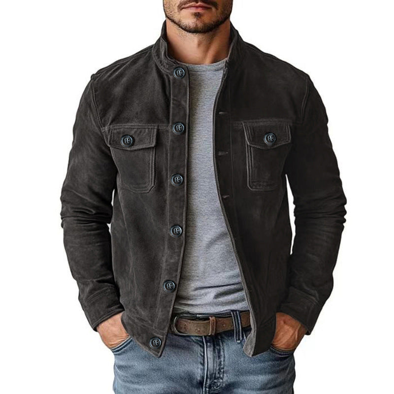 Men's Vintage-Style Corduroy Stand Collar Jacket