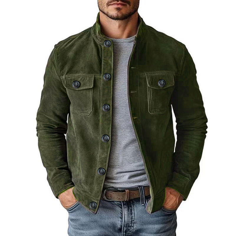 Men's Vintage-Style Corduroy Stand Collar Jacket