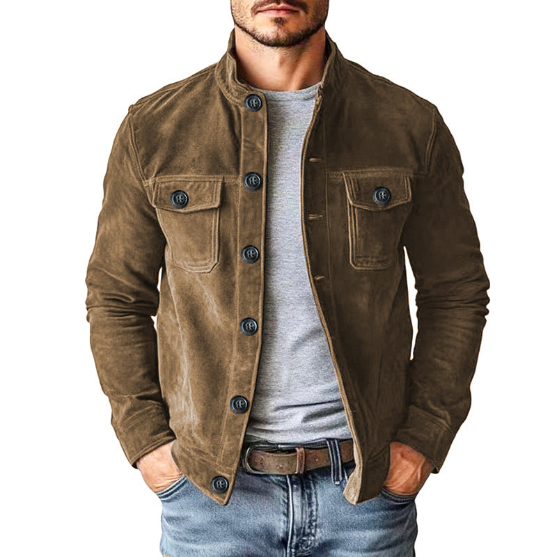 Men's Vintage-Style Corduroy Stand Collar Jacket