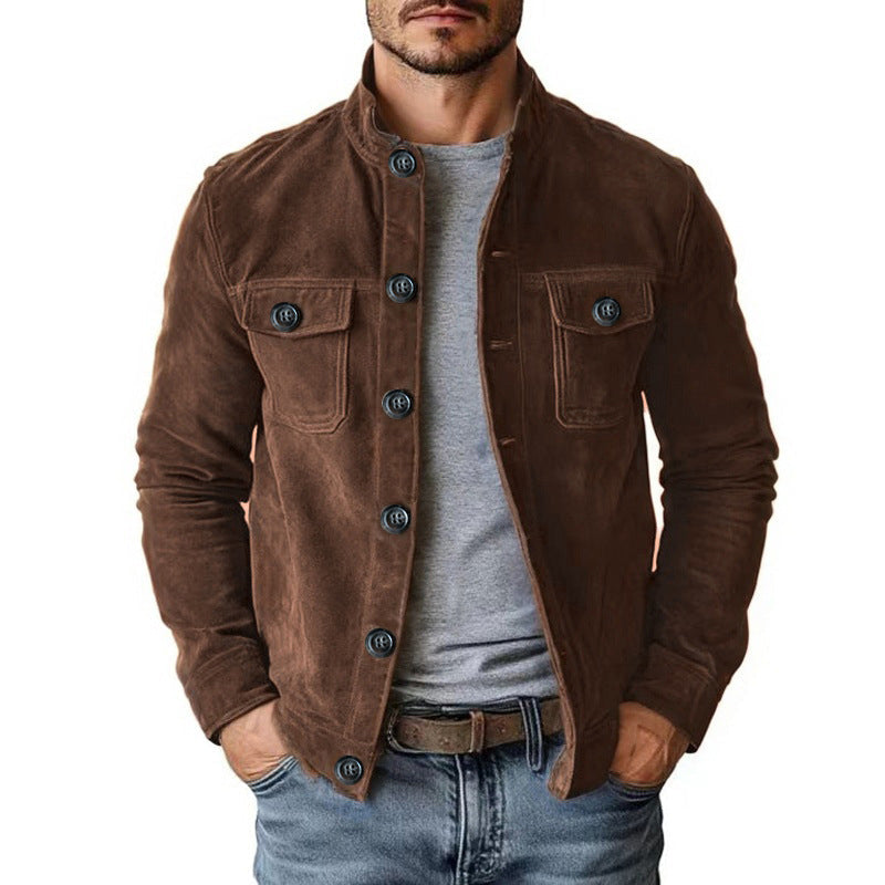 Men's Vintage-Style Corduroy Stand Collar Jacket