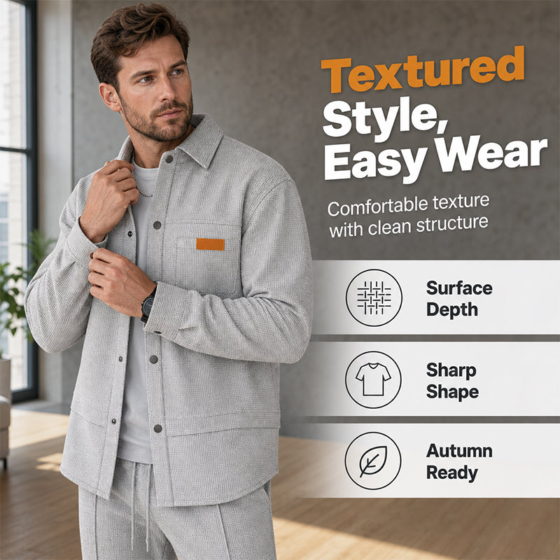 New Arrivals🛍️Men's Waffle Knit Jacket & Pants Two-Piece Casual Set