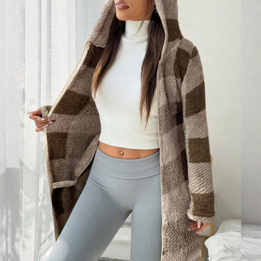 🍂 Classic Plaid, Cozy Long-Line Coverage | Women's Zip-Up Hooded Jacket