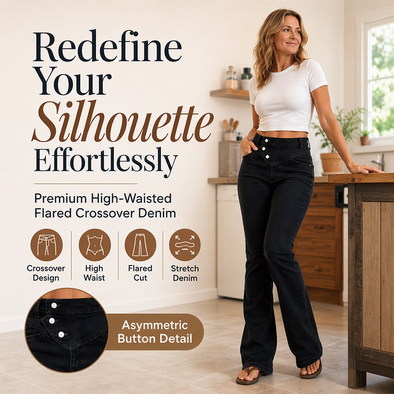 Women's High-Waisted Crossover Asymmetric Jeans