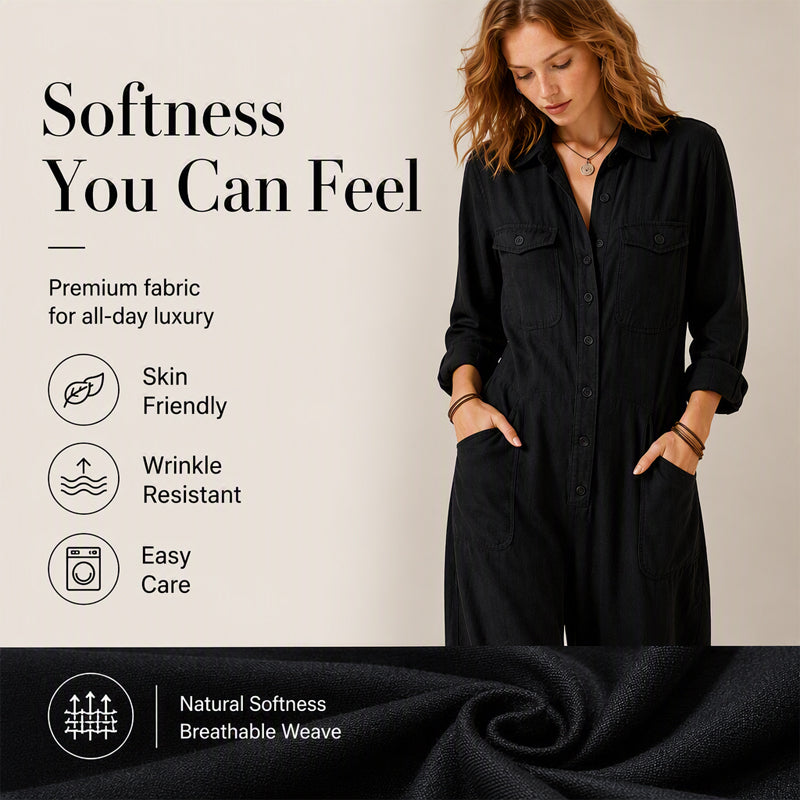 🍂 Women’s Wide-Leg Cargo Jumpsuit – Effortless Utility Style & Autumn Comfort