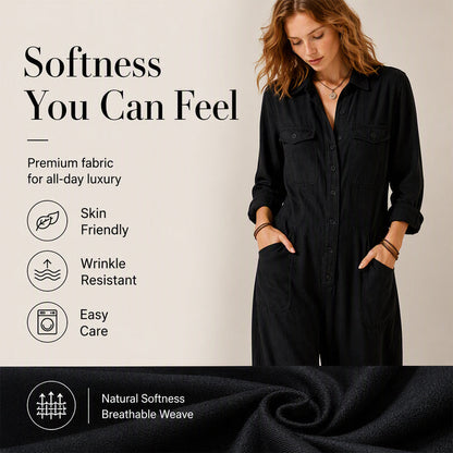 🍂 Women’s Wide-Leg Cargo Jumpsuit – Effortless Utility Style & Autumn Comfort