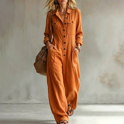 🍂 Women’s Wide-Leg Cargo Jumpsuit – Effortless Utility Style & Autumn Comfort