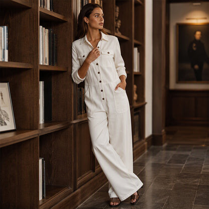 🍂 Women’s Wide-Leg Cargo Jumpsuit – Effortless Utility Style & Autumn Comfort