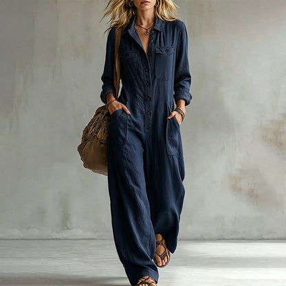 🍂 Women’s Wide-Leg Cargo Jumpsuit – Effortless Utility Style & Autumn Comfort