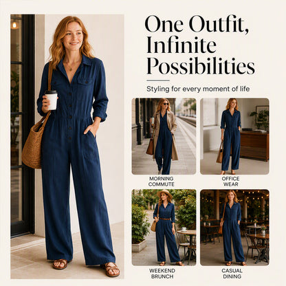 🍂 Women’s Wide-Leg Cargo Jumpsuit – Effortless Utility Style & Autumn Comfort
