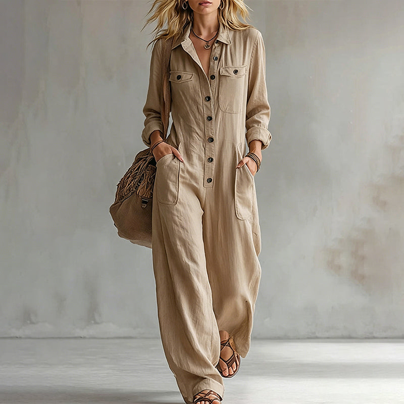 🍂 Women’s Wide-Leg Cargo Jumpsuit – Effortless Utility Style & Autumn Comfort