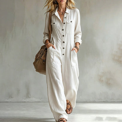 🍂 Women’s Wide-Leg Cargo Jumpsuit – Effortless Utility Style & Autumn Comfort