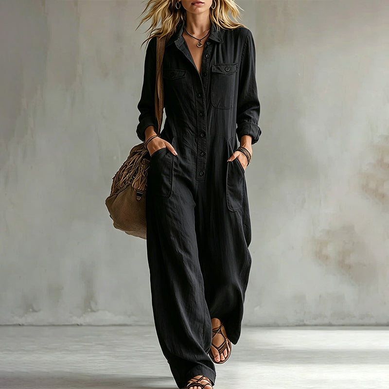 🍂 Women’s Wide-Leg Cargo Jumpsuit – Effortless Utility Style & Autumn Comfort