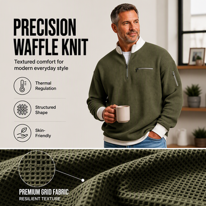 Men's Casual Waffle Quarter Zip Sweatshirt