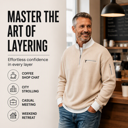 Men's Casual Waffle Quarter Zip Sweatshirt
