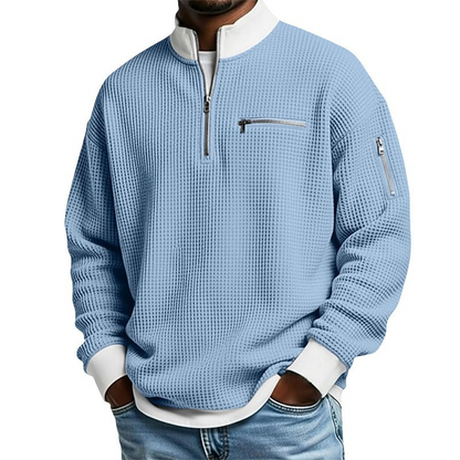 Men's Casual Waffle Quarter Zip Sweatshirt