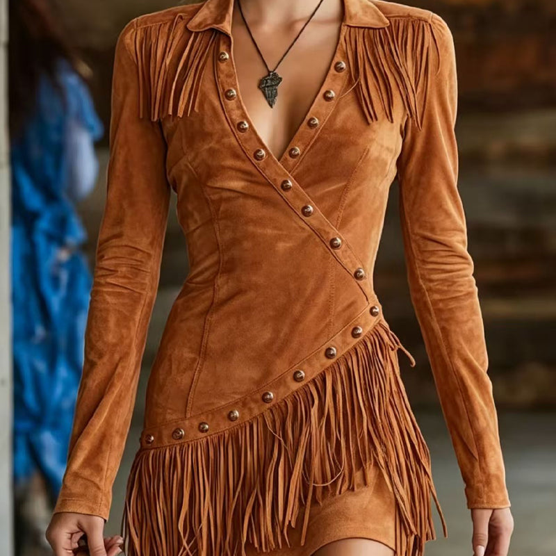Women's Fringe Slim Fit Long Sleeve Dress
