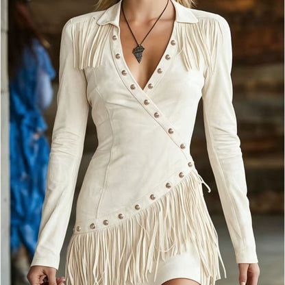 Women's Fringe Slim Fit Long Sleeve Dress