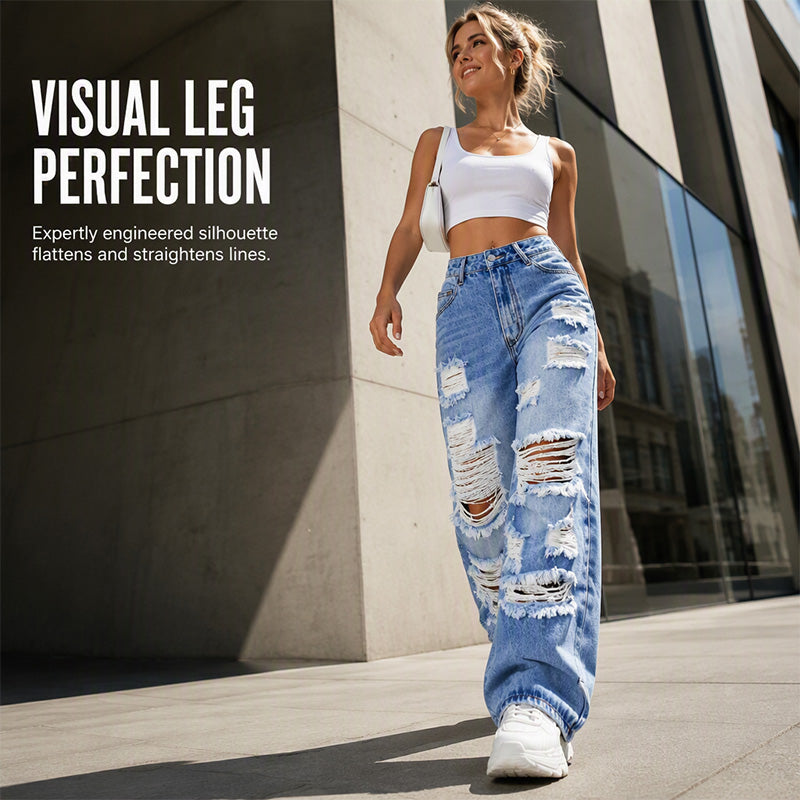 ✨ Effortless Everyday Style | Women's Distressed High-Rise Wide-Leg Jeans