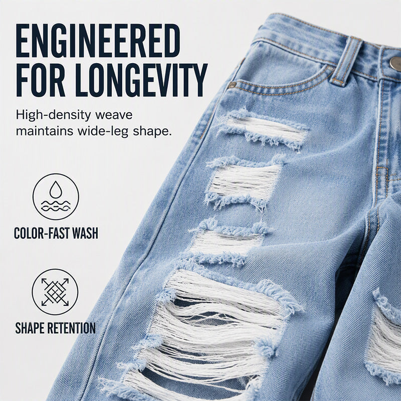 ✨ Effortless Everyday Style | Women's Distressed High-Rise Wide-Leg Jeans