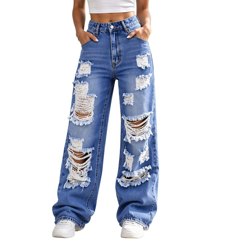 ✨ Effortless Everyday Style | Women's Distressed High-Rise Wide-Leg Jeans