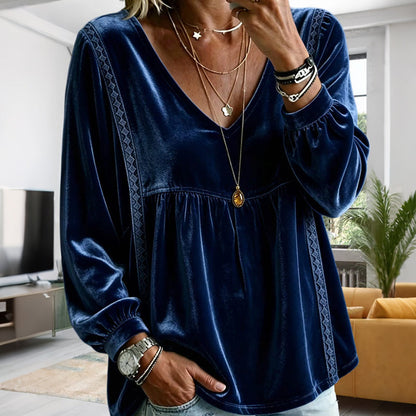✨ Elevated Comfort | Women's Elegant V-Neck Velvet Top