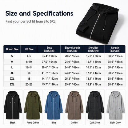 ⌛Limited-Time Offer🛍️Women Mid-Length Hooded Sweatshirt Jacket Casual Zip Up Cardigan Coat with Pockets