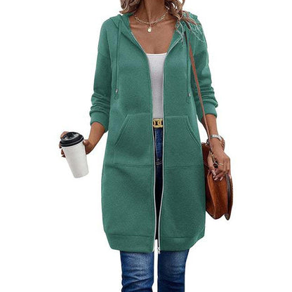 ⌛Limited-Time Offer🛍️Women Mid-Length Hooded Sweatshirt Jacket Casual Zip Up Cardigan Coat with Pockets