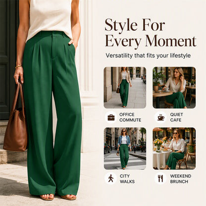 ✨ Polished Comfort | Women's High-Waisted Wide-Leg Suit Pants