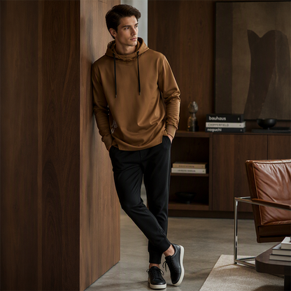 ☁️ All-Day Comfort | Men's Relaxed-Fit High-Neck Hooded Sweatshirt