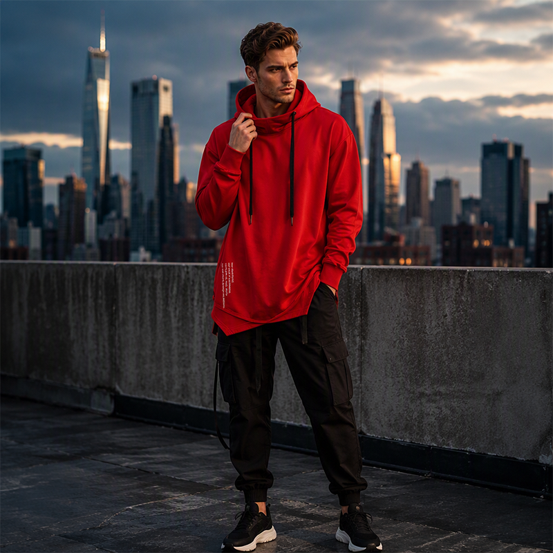 ☁️ All-Day Comfort | Men's Relaxed-Fit High-Neck Hooded Sweatshirt