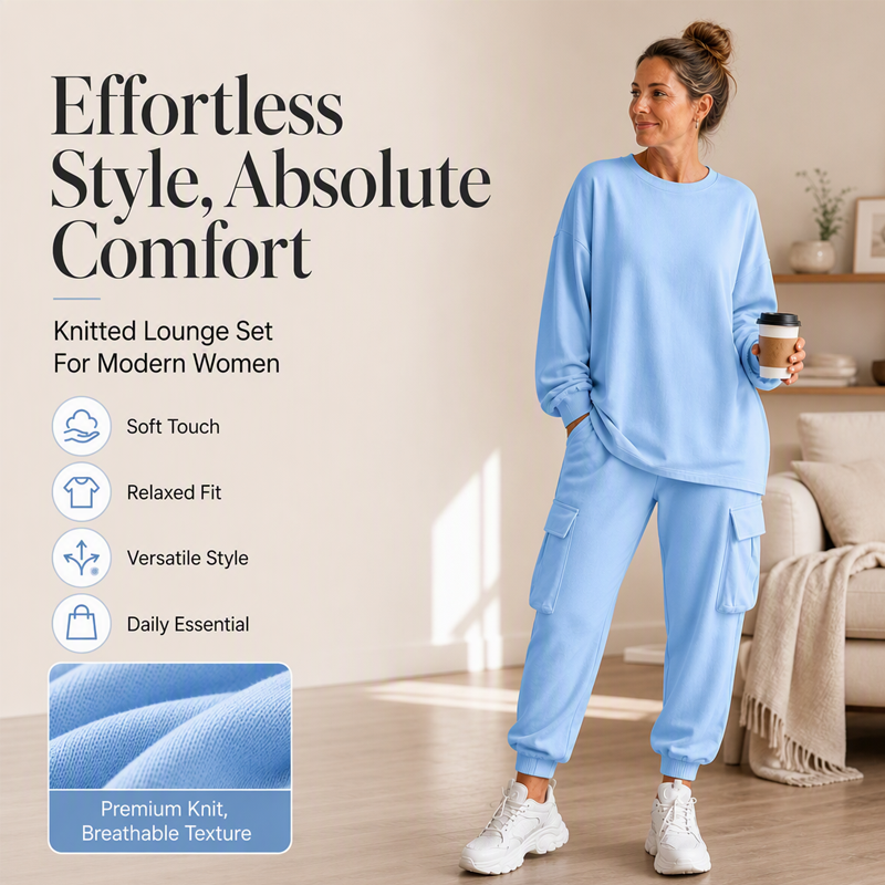 💥Limited Time 50% OFF ✨Women’s Casual Crew‑Neck Top & Multi‑Pocket Cargo Pants 2‑Piece Outfit Set