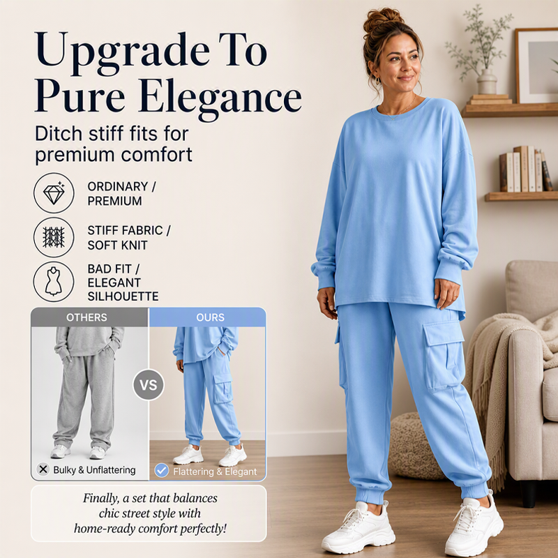 💥Limited Time 50% OFF ✨Women’s Casual Crew‑Neck Top & Multi‑Pocket Cargo Pants 2‑Piece Outfit Set