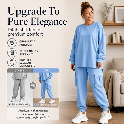 💥Limited Time 50% OFF ✨Women’s Casual Crew‑Neck Top & Multi‑Pocket Cargo Pants 2‑Piece Outfit Set