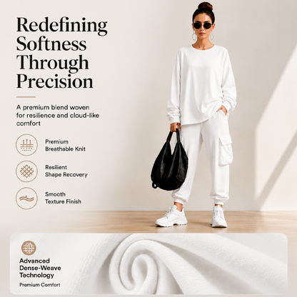 💥Limited Time 50% OFF ✨Women’s Casual Crew‑Neck Top & Multi‑Pocket Cargo Pants 2‑Piece Outfit Set