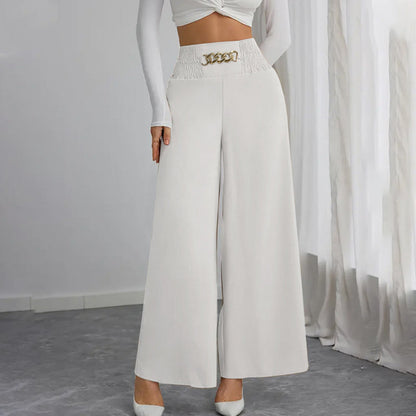 Women's Smocked Elastic Waist Wide-Leg Pants