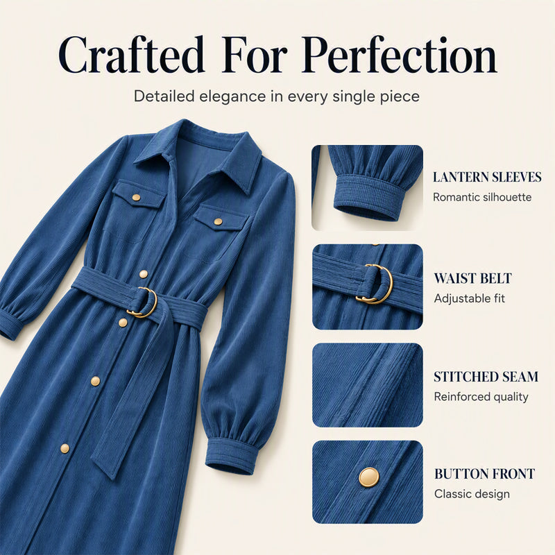 ⌛Limited-Time Offer-Women's Corduroy Midi Shirt Dress with Belt